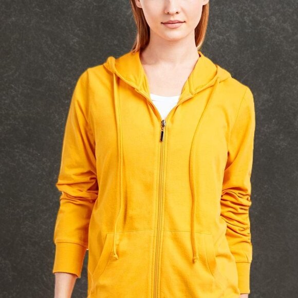 Lightweight Full Zip Hoodie in Mustard - Perfect Year-Round Women's Jacket - Picture 5 of 5